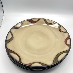 Pier 1 Imports 11” Stoneware Brown “Wave” Pattern Dinner Plate - Set Of 3